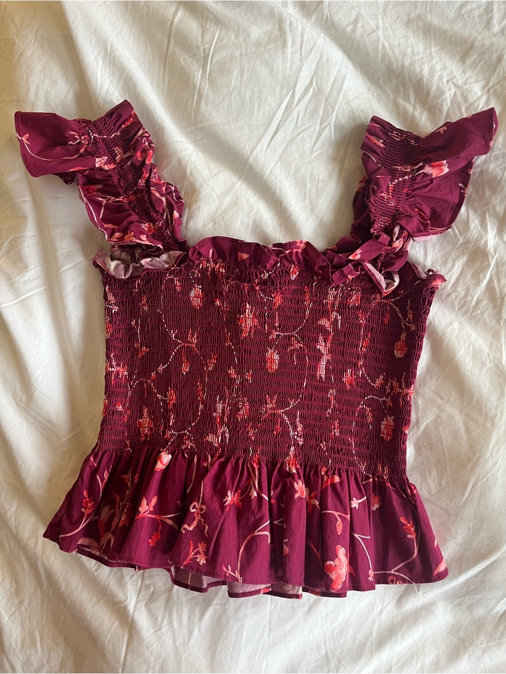 Hill House Floral Smocked Ruffle Top